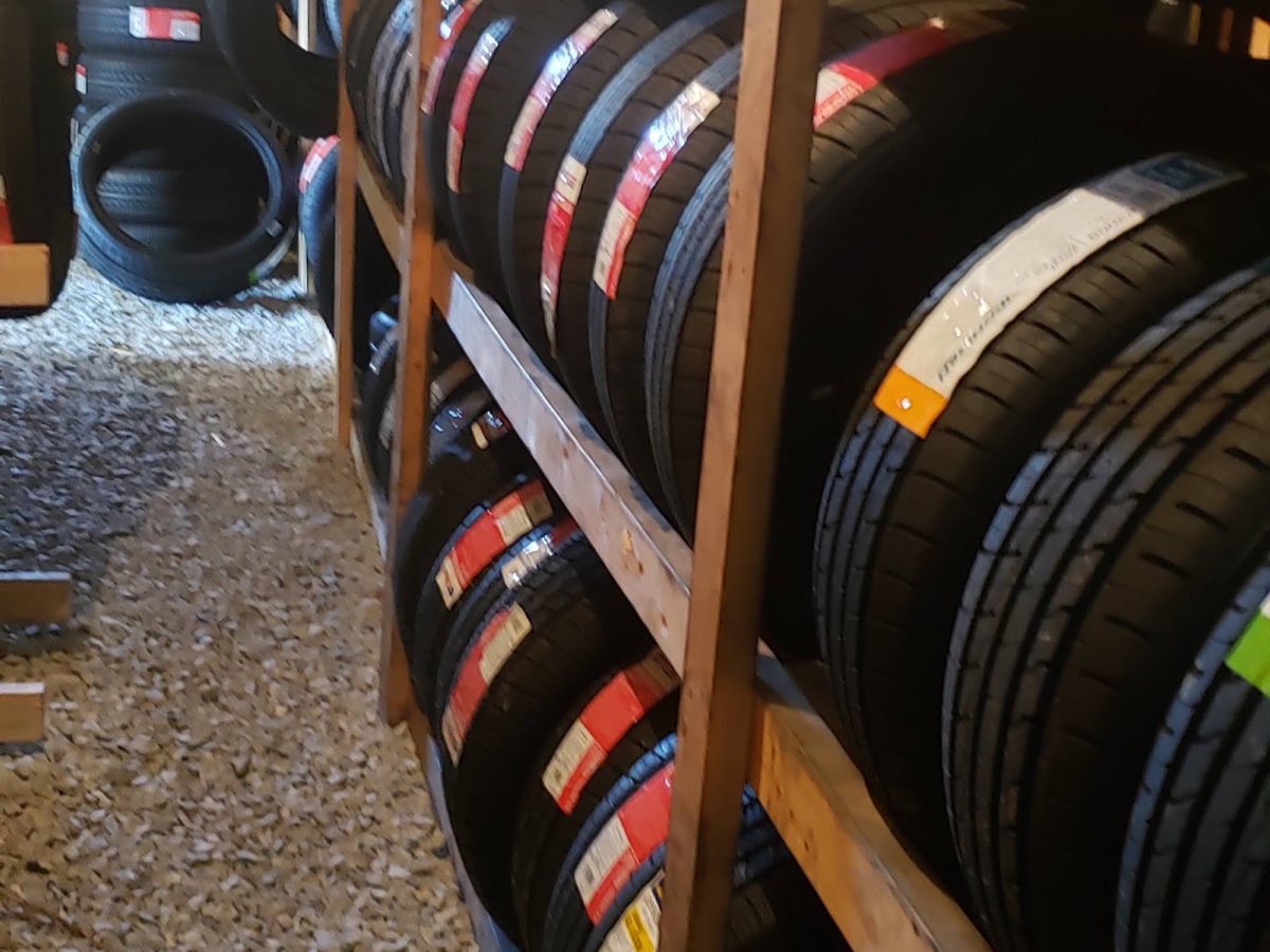 Racks of new and used tires in stock at Affordable Tire Co in Knoxville